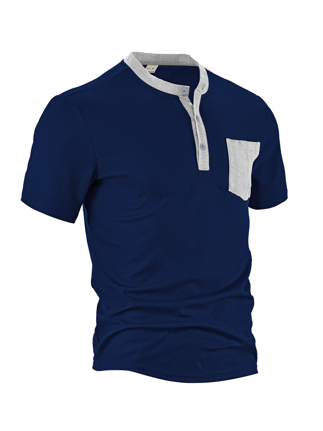 Herren nan atmungsaktives Waffel-Henleyshirt mit Stehkragen kurzer Knopfleiste und aufgesetzter Brusttasche R&B