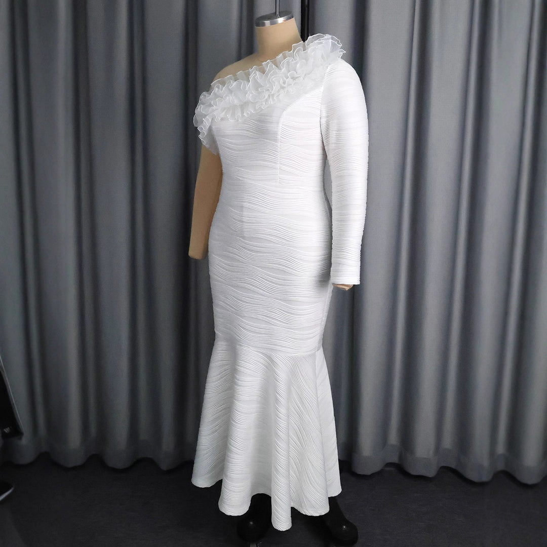 Damen elegantes Wickelkleid mit Rüschen und asymmetrischem Ausschnitt R&B