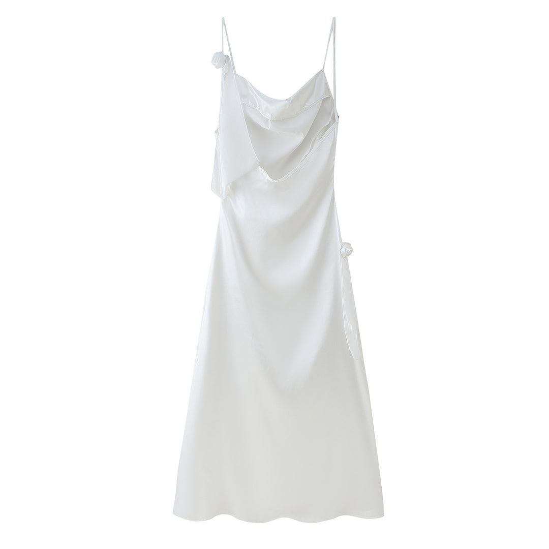 Damen Satin-Kleid mit elegantem Rüschendesign und verstellbaren Trägern R&B