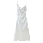 Damen Satin-Kleid mit elegantem Rüschendesign und verstellbaren Trägern R&B