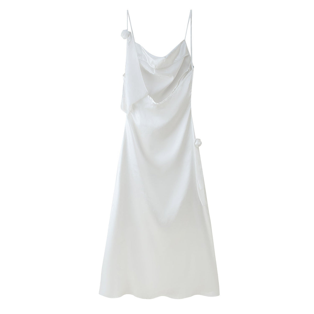 Damen Satin-Kleid mit elegantem Rüschendesign und verstellbaren Trägern R&B