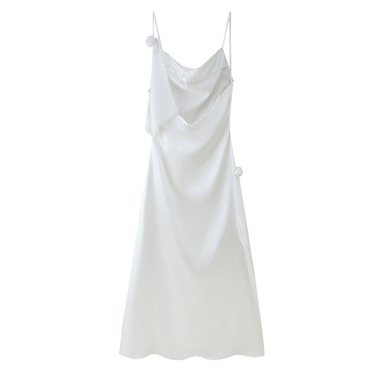 Damen Satin-Kleid mit elegantem Rüschendesign und verstellbaren Trägern R&B