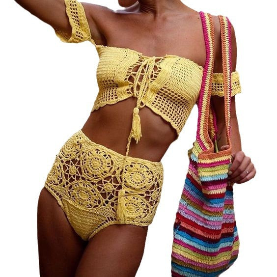Damen Häkel-Bikini-Set mit dekorativen Fransen und trendigem Oberteil R&B