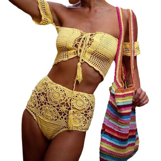 Damen Häkel-Bikini-Set mit dekorativen Fransen und trendigem Oberteil R&B