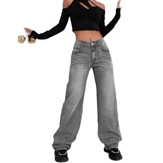 Damen lockere High-Waist Jeans im Used-Look R&B
