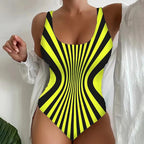 Damen Einteiler Badeanzug mit hypnotischem Streifenmuster R&B