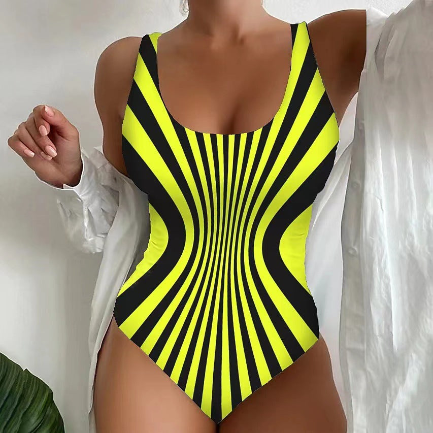 Damen Einteiler Badeanzug mit hypnotischem Streifenmuster R&B