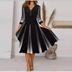 Damen V-Ausschnitt Midi-Kleid mit fließendem Rock und floralem Ärmeldesign R&B