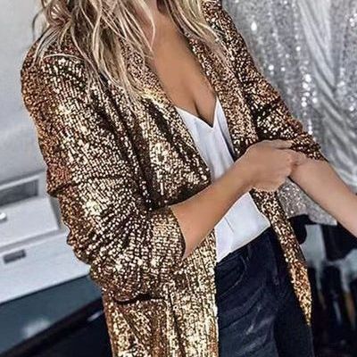 Damen Glitzernde Asymmetrische Blazerjacke mit modernem Schnitt EB