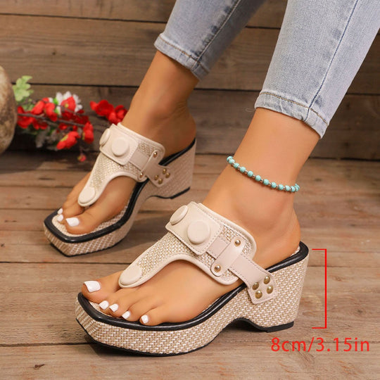 Damen Plateausandaletten mit dekorativen Riemen und komfortabler Sohle R&B