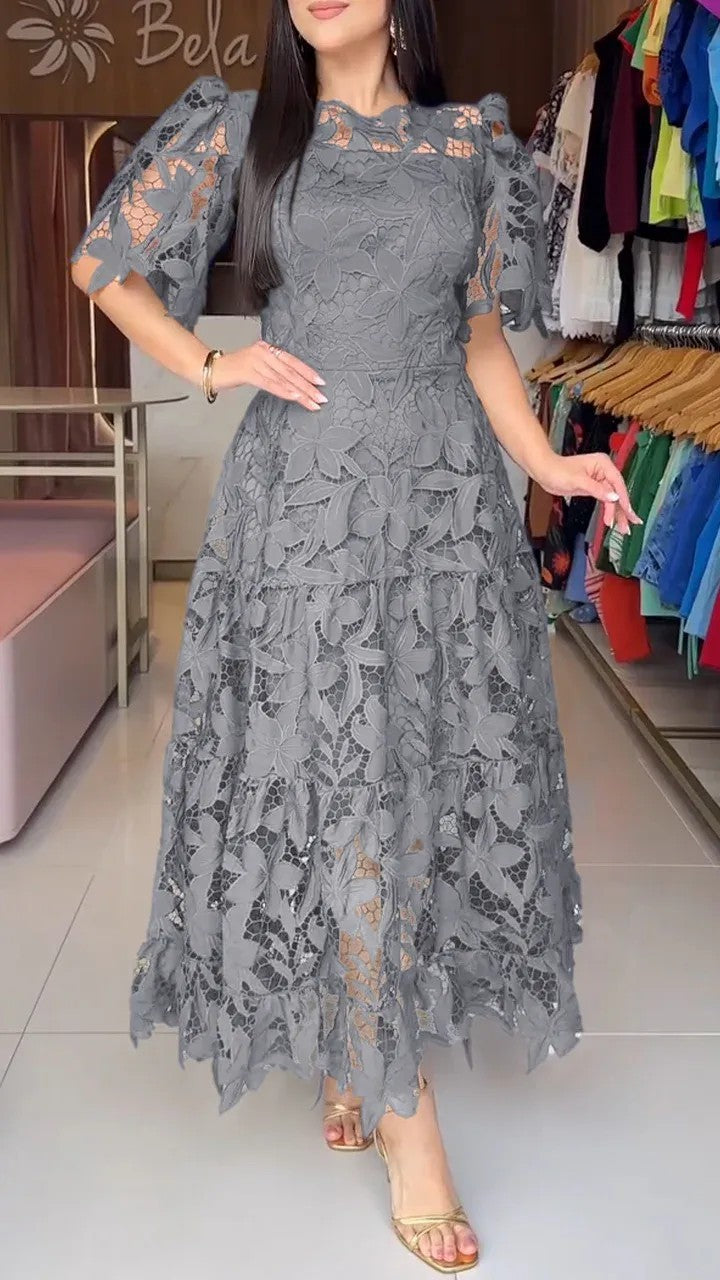 Damen nan Maxikleid aus floraler Guipure-Spitze mit taillierter Passform und Stufensaum R&B