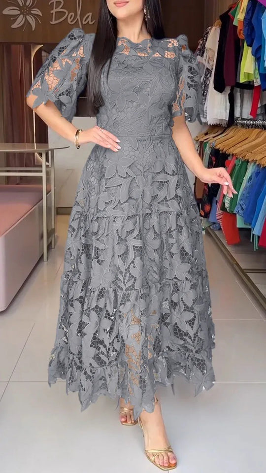 Damen nan Maxikleid aus floraler Guipure-Spitze mit taillierter Passform und Stufensaum R&B