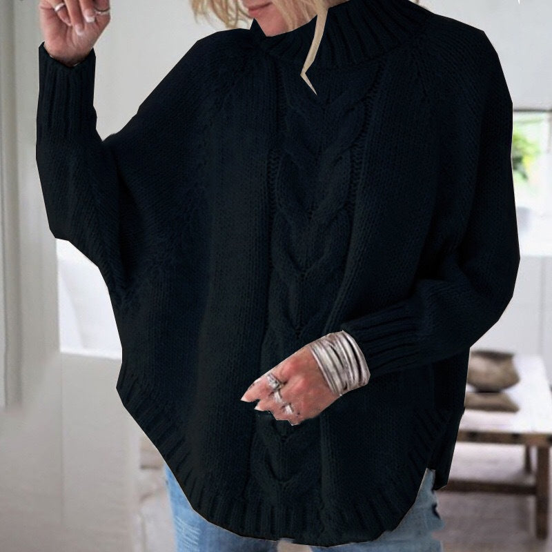 Damen Grobstrickpullover mit Stehkragen und Zopfmuster R&B