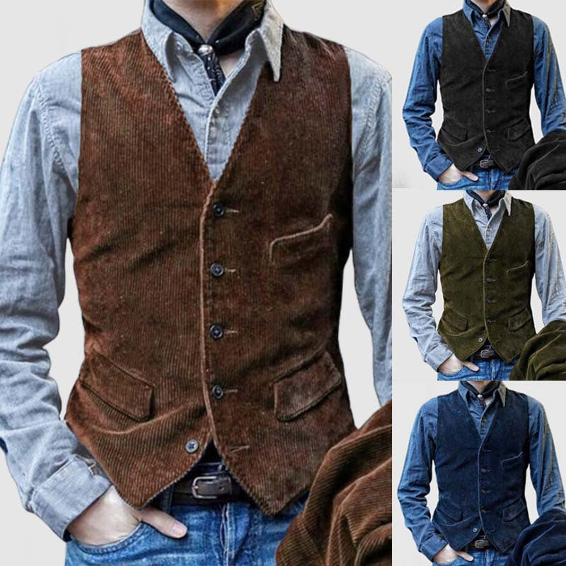 Herren elegante Cordweste mit modernen Taschen R&B