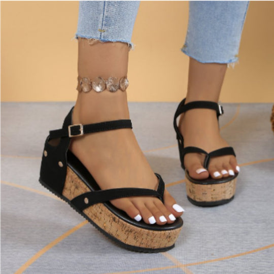 Damen mit modischem Kork-Plateau und verstellbarem Riemendesign Sandalen R&B