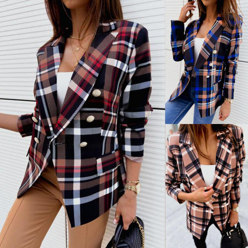 Damen Karierter Blazer mit doppelter Knopfleiste und schickem Schnitt R&B