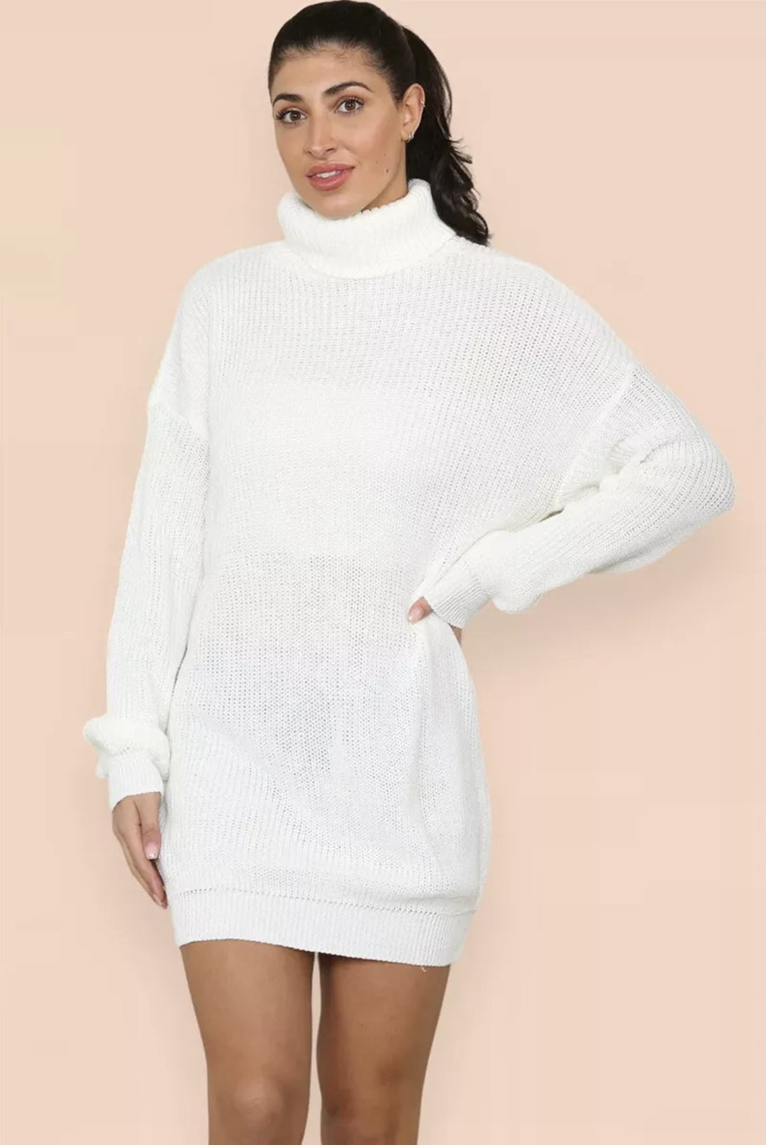 Damen Strickkleid mit hohem Kragen und relaxed Schnitt R&B