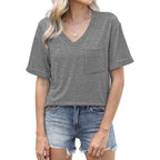 Damen V-Ausschnitt T-Shirt mit lockerer Passform R&B