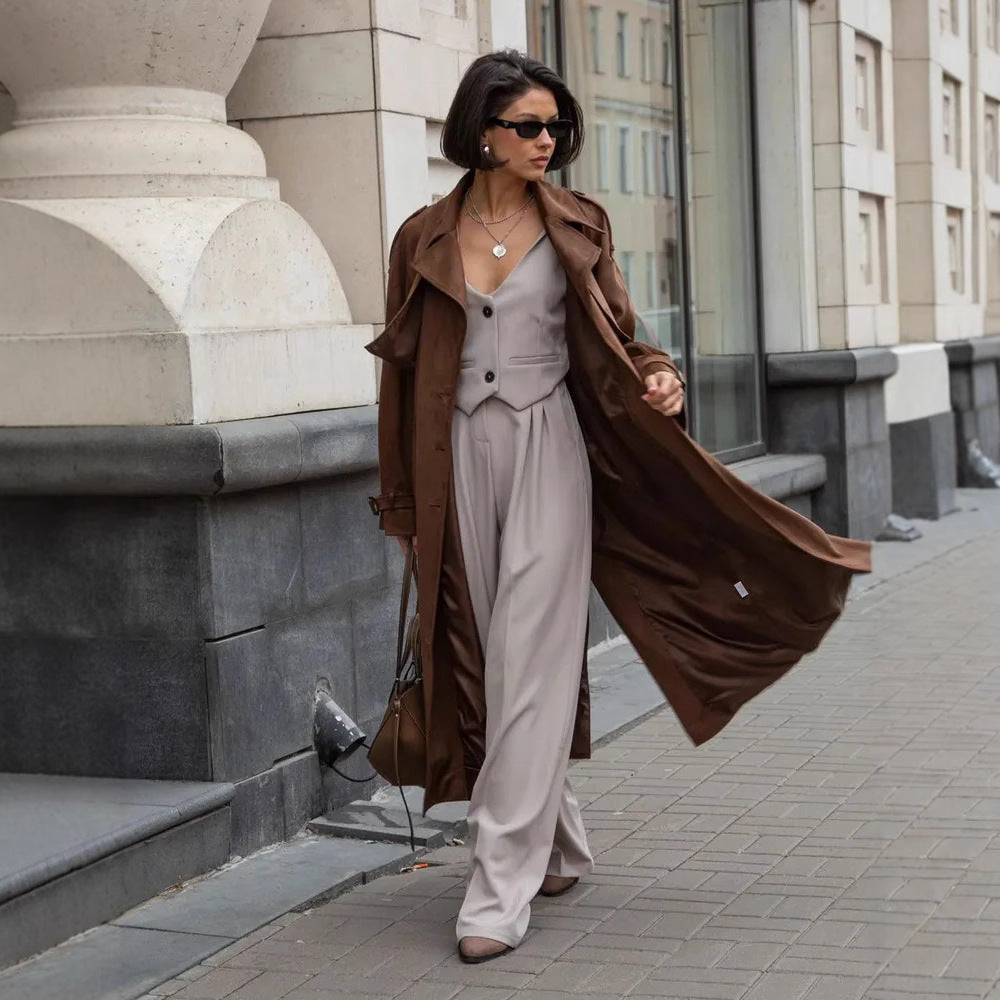 Damen Stilvoller Trenchcoat mit weitem Schnitt und Gürtel R&B