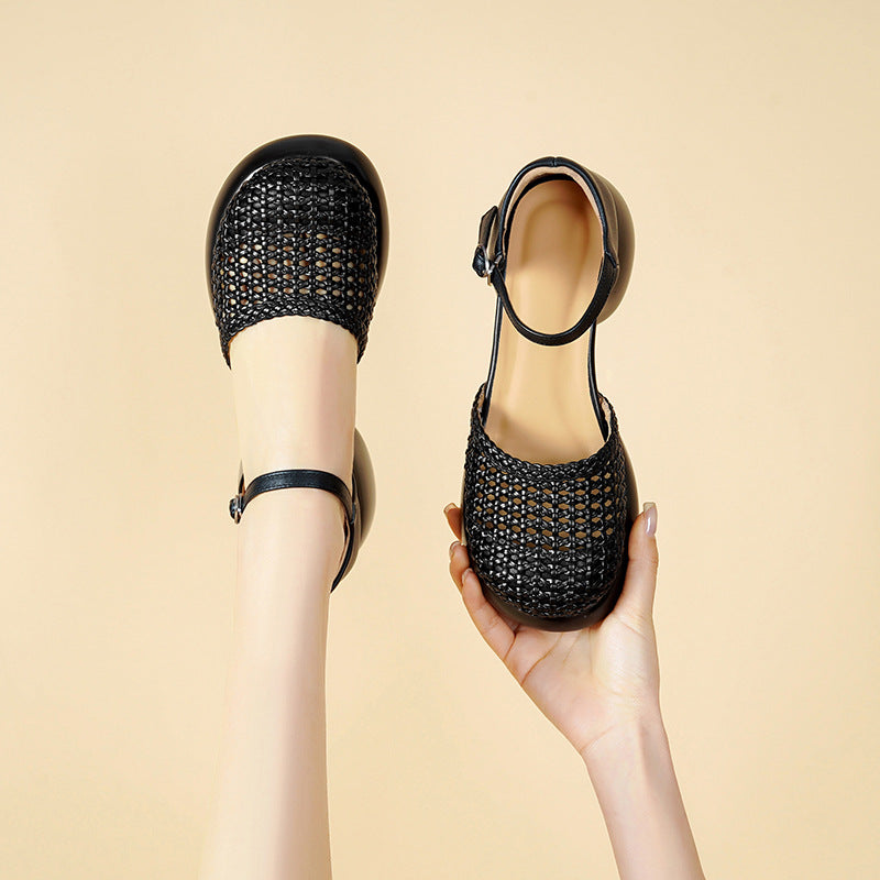 Damen Plateau-Sandaletten mit geflochtenem Design und komfortablem Ankle Strap R&B