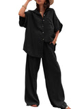 Damen luftiges Oversize-Hemd und weite Hose Set R&B