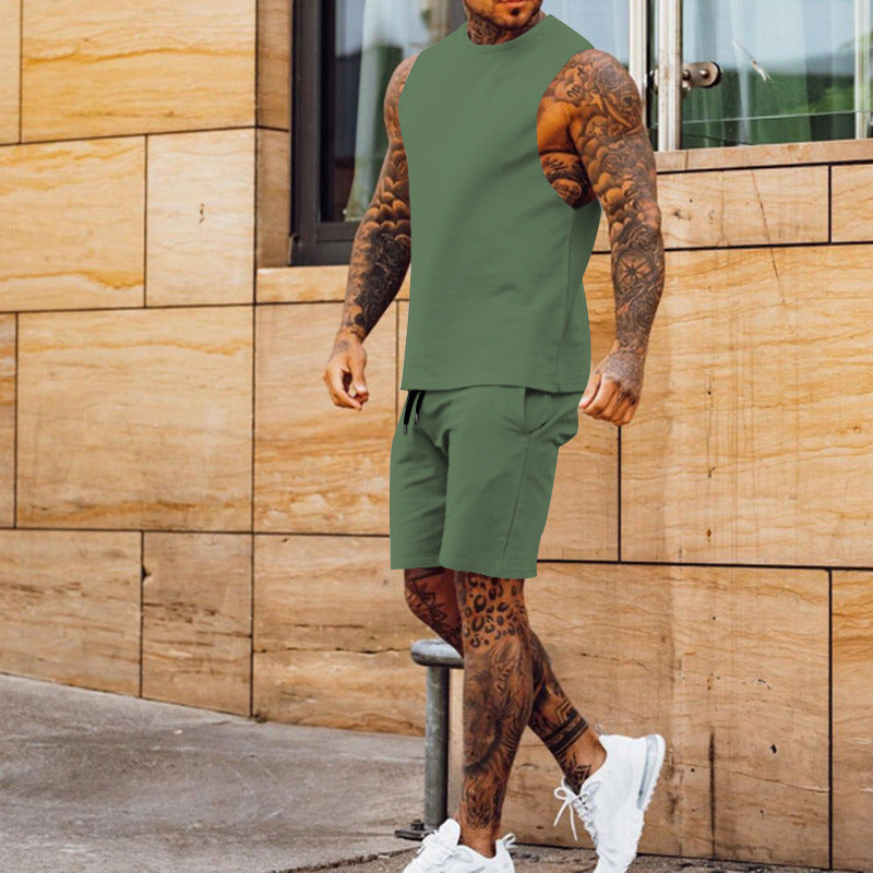 Herren sportliches Tanktop und Shorts-Set mit elastischem Bund R&B