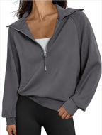 Damen lässiger Sweatpullover mit hohem Kragen und Reißverschluss R&B