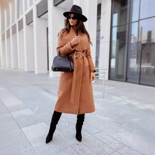 Damen Eleganter Trenchcoat mit Gürtel und strukturiertem Stoff R&B