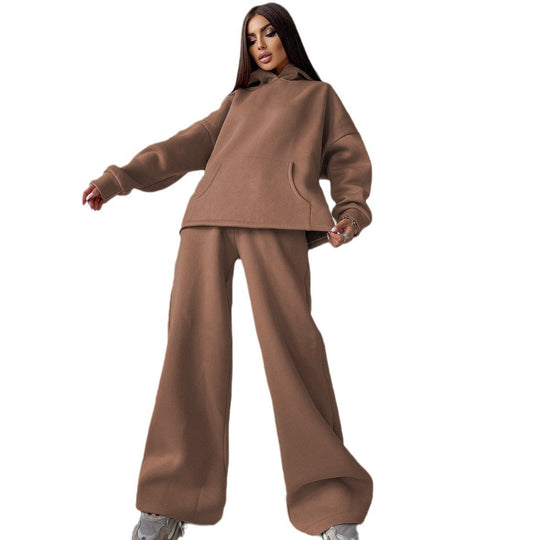 Damen Sportliches Sweat-Anzug-Set mit weitem Bein und Kapuze R&B