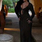 Damen luftiges Häkel-Strandkleid mit V-Ausschnitt und Schnüroptik R&B