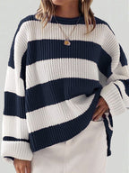 Damen gestreifter Strickpullover mit weitem Schnitt R&B