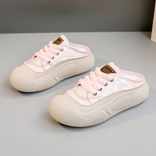 Damen bequeme Slip-On Sneaker mit modischem Blumenmuster und stoßdämpfender Sohle R&B