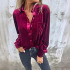 Damen Elegante und glänzende Bluse aus Samt R&B