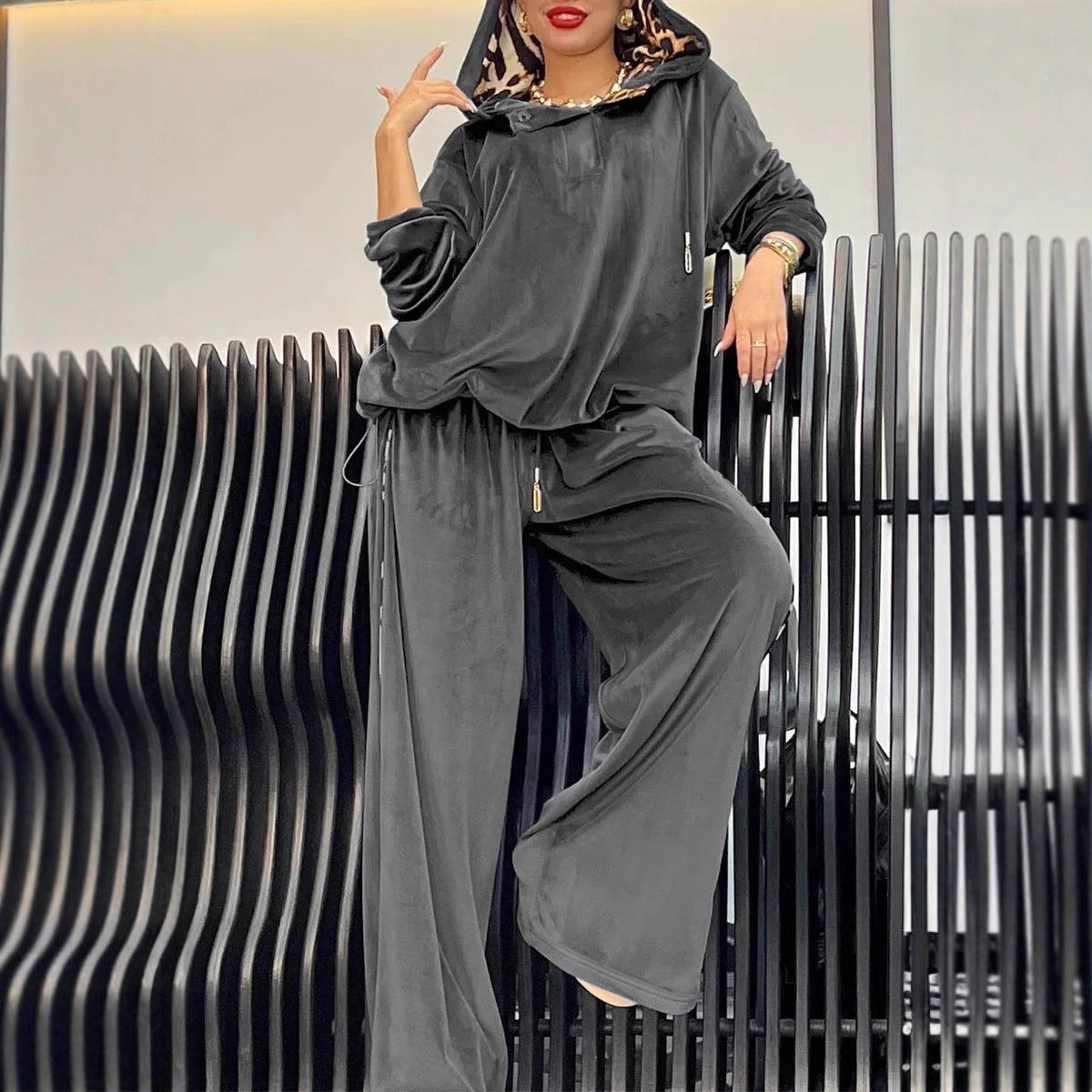 Damen Freizeit-Hosenset aus weichem Velours R&B