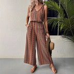 Damen Jumpsuit mit weitem Bein und V-Ausschnitt R&B