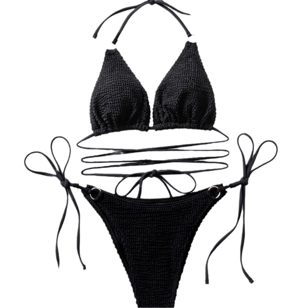 Damen Triangel-Bikini mit trendy Wickel-Design und einzigartigem Strickmuster R&B