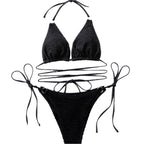 Damen Triangel-Bikini mit trendy Wickel-Design und einzigartigem Strickmuster R&B