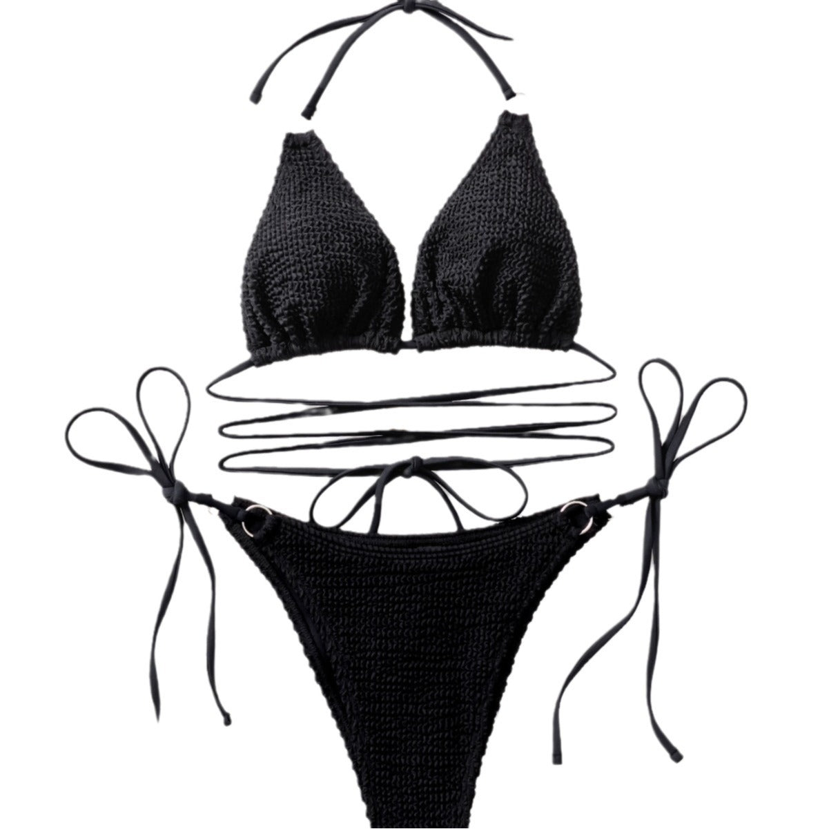 Damen Triangel-Bikini mit trendy Wickel-Design und einzigartigem Strickmuster R&B