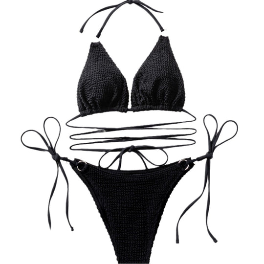 Damen Triangel-Bikini mit trendy Wickel-Design und einzigartigem Strickmuster R&B
