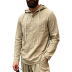 Herren nan Kapuzenshirt aus Leinenmix mit halber Knopfleiste und Nadelstreifen R&B