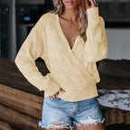 Damen Übergröße Strickpullover mit V-Ausschnitt und Rippstrickbündchen R&B