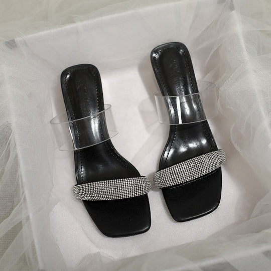 Damen Glamouröse Sandalen mit transparenten Riemen und funkelndem Strass R&B
