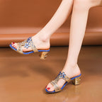 Damen Offene Mules mit verzierenden Blumen und komfortablem Blockabsatz R&B