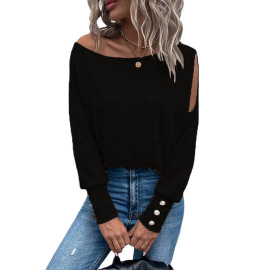 Damen Off-Shoulder Oberteil mit Knopfdetails R&B