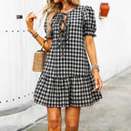 Damen Gingham Kleid mit Rüschendetails und Schleifenverschluss