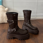 Damen modische kniehohe Stiefel mit verstellbarem Riemendesign und robustem Profil R&B