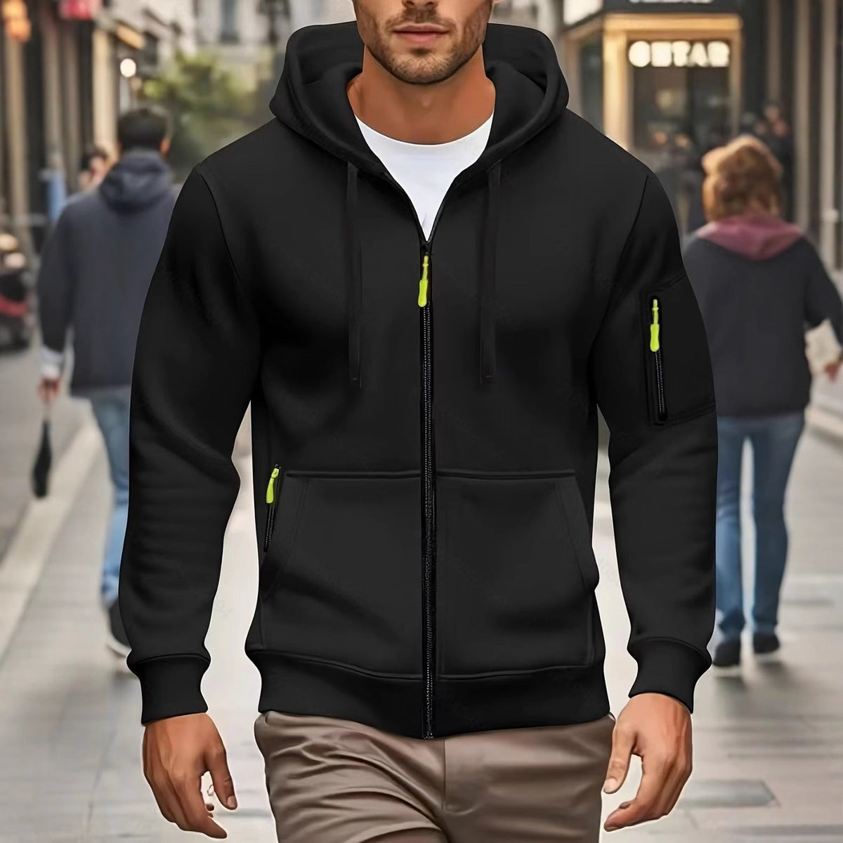 Herren nan funktionale Kapuzenjacke mit durchgehendem Reißverschluss, Ärmeltasche und elastischen Bündchen R&B