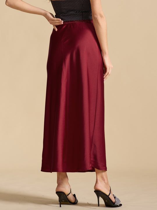 Damen eleganter Satin-Rock mit Spitzenbund R&B