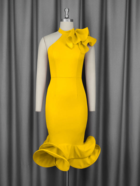 Damen Elegantes Abendkleid mit asymmetrischem Design und voluminösem Rüschenakzent R&B