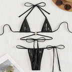 Damen sexy Triangel-Bikini-Set mit verstellbaren Trägern und modischem Ringdetail R&B